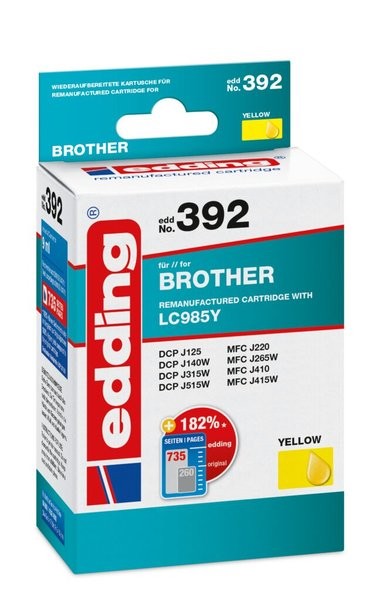 Edding Tinte 392 Brother LC985 gelb - REMAN -, Ersetzt: Brother LC985