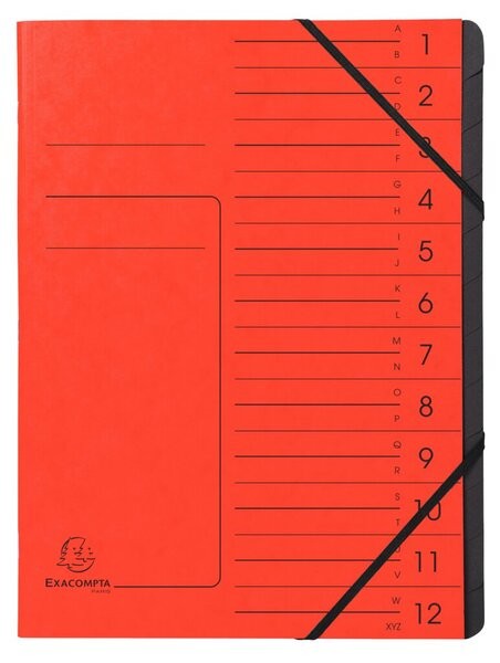 Ordnungsmappe Colorspan 12 Fächer, rot, innen schwarz