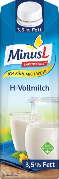 Minus-L H-Milch 1 Liter, 3,5% Fett mit Schraubverschluss,Laktosefrei
