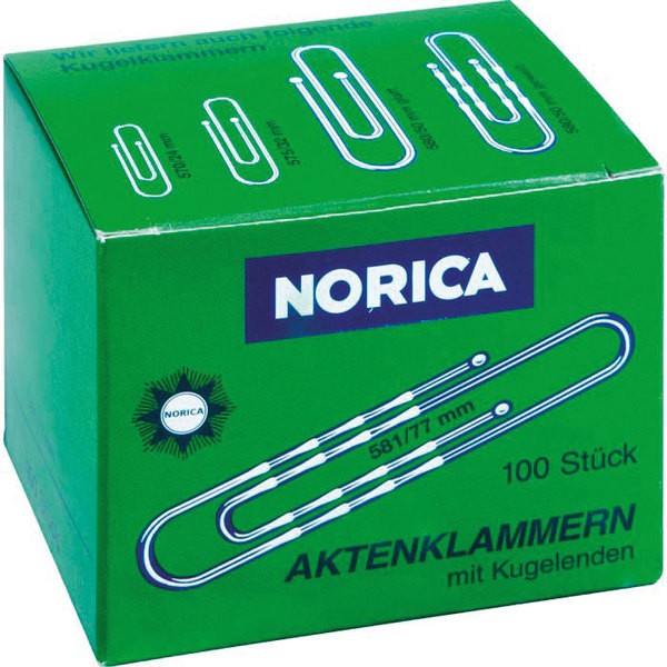 Aktenklammer Norica, 77mm, gewellt, mit Kugelenden, verzinkt