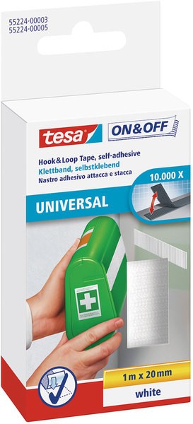 tesa Klettband zum Aufkleben Abmessung: 20mm x 1m, weiß