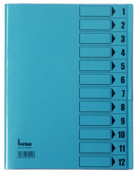 Ordnungsmappe, 12 Fächer, blau, A4, Mappe - Karton 210 g/m2, mit