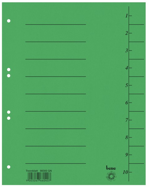 Trennblätter A4 vollfarbig grün mit Beschriftungslinien