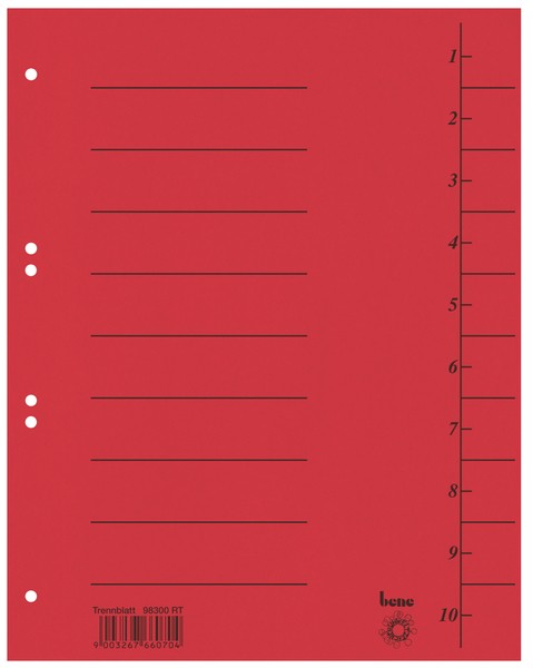 Trennblätter A4 vollfarbig rot mit Beschriftungslinien