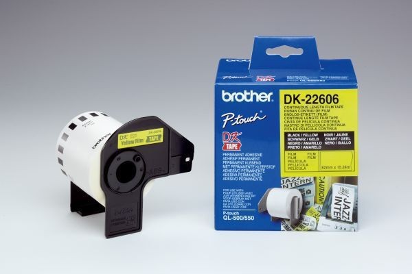 Film Etiketten 62mmx15,24m gelb für Brother QL500/QL550/QL-500A/