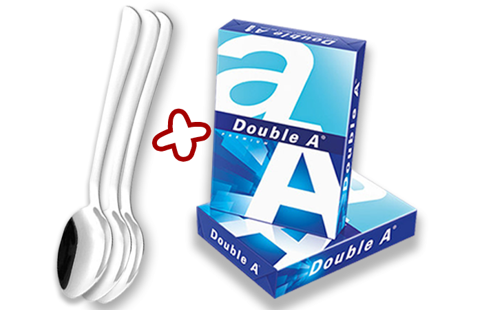 ANGEBOT: Kopierpapier Double A A4 80g hochweiß UND Esmeyer Mocca-/Espressolöffel-Set (12-teilig)
