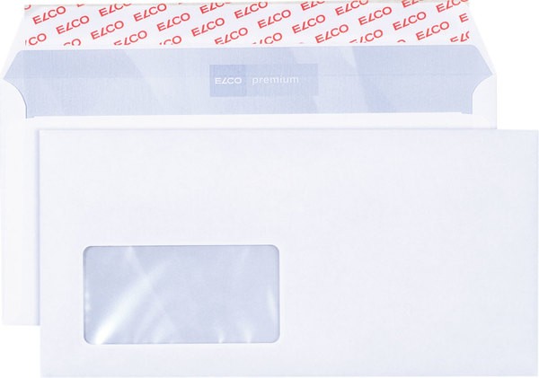 Briefumschlag hochweiss mit grauem Innendruck, DL, 100 g, Haftklebung,