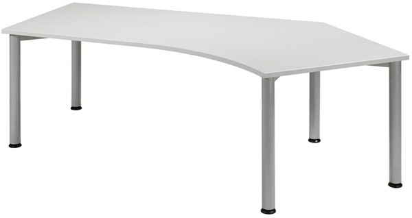 Schreibtisch 135° rechts, lichtgrau/ weißalu, 4-Fuß Flex