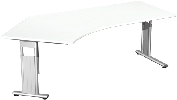 Schreibtisch 135° links weiß/silber, C-Fuß Flex