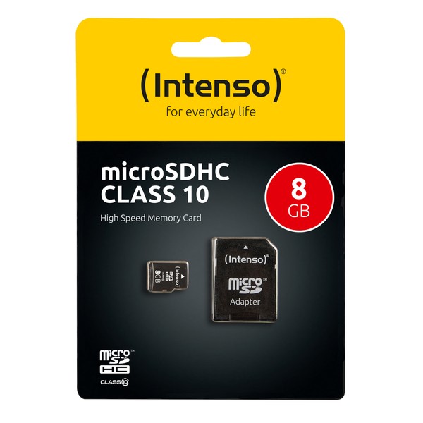 Micro-SDHC Speicherkarte 8GB 10MB/s Class 10, mit SD-Adapter