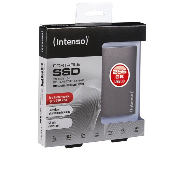 Externe SSD Festplatte 1,8" USB 3.0, 256 GB, anthrazit, 90 x 54 x 9 mm