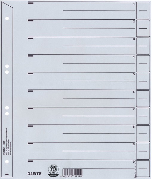 Trennblätter Karton A4 grau Lochung hinterklebt, Linienaufdruck