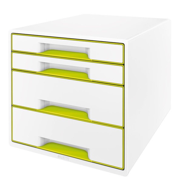 Ablagebox WOW Cube 4 Schubladen, weiß/grün, mit Auszugstopp und
