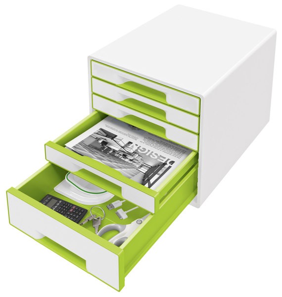 Ablagebox WOW Cube 5 Schubladen, weiß/grün, mit Auszugstopp und