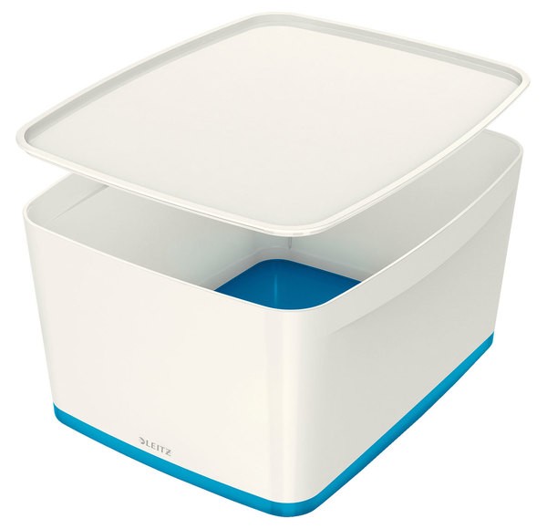 MyBox 18l, mittel, mit Deckel, weiß/blau, 318x198x385mm,