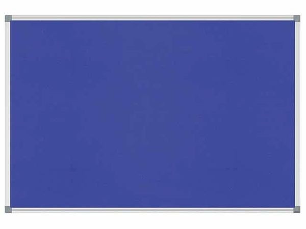 Pinnboard Standard 90/180 blau Textil Alurahmen, Ecken grau