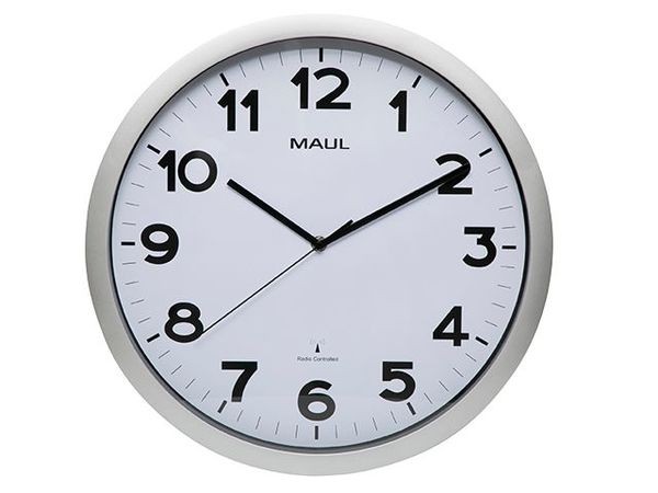 Uhr MAULstep 40RC Funkuhr silber Wanduhr Kunststoff Rahmen Ø 40cm
