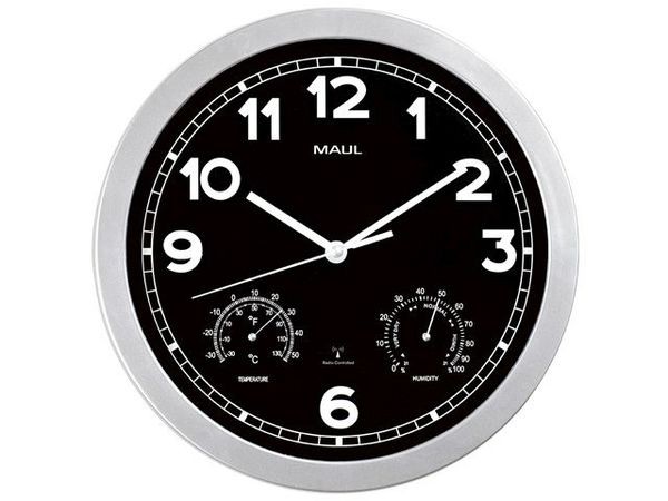 Uhr MAULdrive 30RC Funkuhr silber Wanduhr Kunststoff Rahmen Ø 30cm
