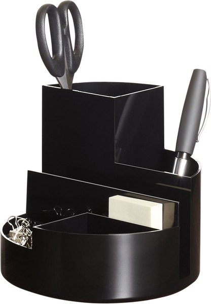 Rundbox schwarz 6 Fächer m. Brief- und Zettelfach Ø 14cm, Höhe 12,5cm