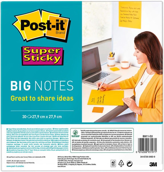 Super Sticky Big Notes, ultragelb, 279x279mm, PEFC zertifiziert