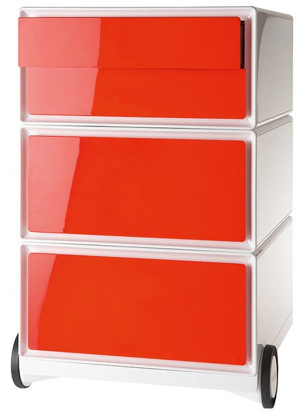 Rollcontainer easyBox, 2 Schübe, 1 Doppelschublade, weiß/rot