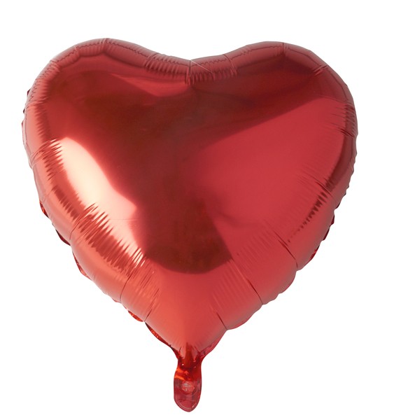 Folienlufballon, Ø 45cm, "Heart", rot, mit selbstschließendem Ventil
