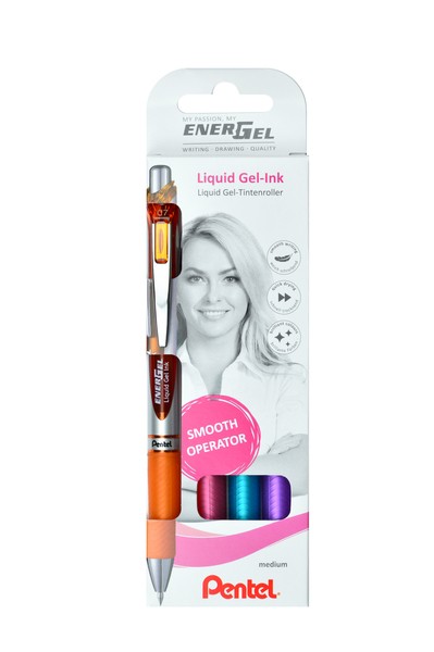 Liquid Gel-Tintenroller EnerGel 4er Set orange,pink,hellblau,violett