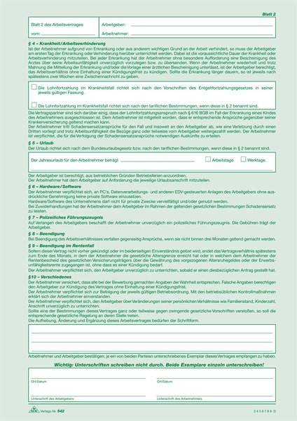 Arbeitsvertrag A4 2x2Bl. SD f. gewerbliche Arbeitnehmer