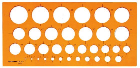 Kreisschablone Ø 1 mm - 35 mm, orange 1 mm steigend, Tuschekante