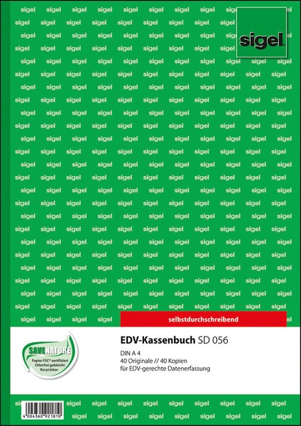 Kassenbuch EDV A4 hoch 1.u.2. Blatt bedruckt selbstdurchschreibend