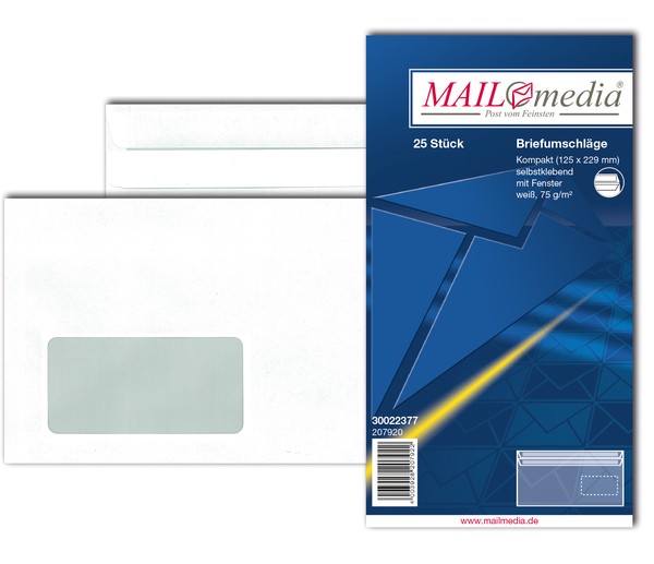 Briefumschlag kompakt, mit Fenster, SK, 75 g/qm, weiß