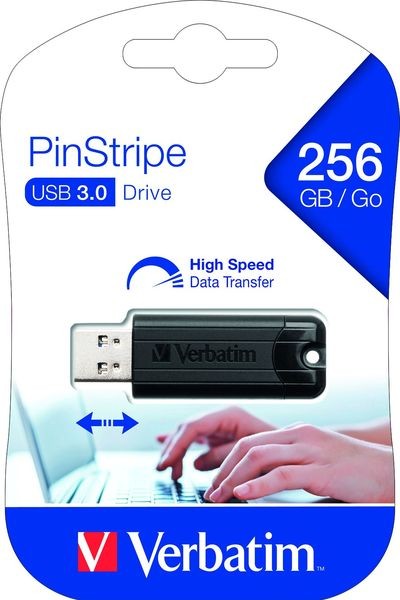 Speicherstick USB 3.0, 256 GB, PinStripe, schwarz