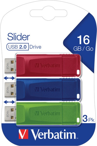 Speicherstick USB 2.0, 16 GB, StorenGo Slider, Multipack