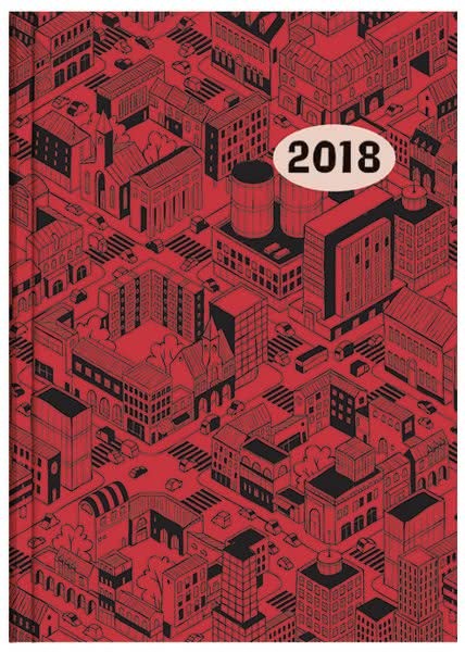 Taschenkalender 10 x 14 cm, Rot mit Stadtmotiv # 640-2811