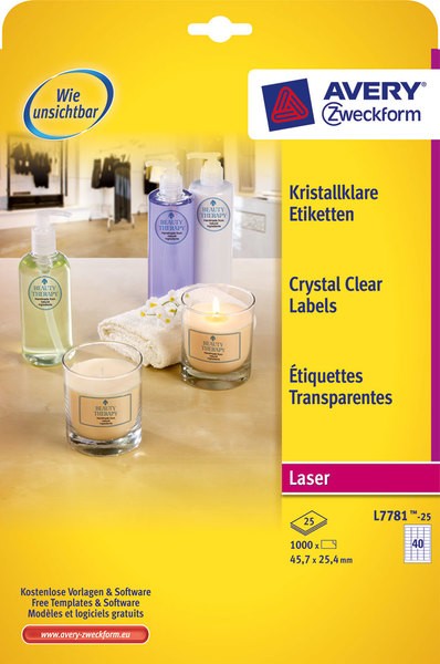Kristallklare Etiketten 45,7x25,4mm, transparent, f. Glas o. glänzende