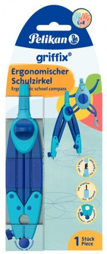 Schulzirkel griffix, blau, ergonomisch integrierte Ersatzminen und Anspitzer