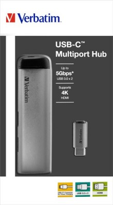 USB-C Multiport Hub, 2x USB Typ-A, USB Typ-C, HDMI, silber/grau,