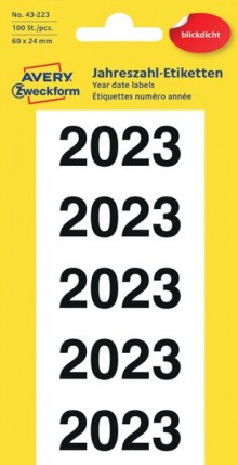 Jahreszahlen 2023, 60 x 24 mm weiß, 100 Etiketten, permanent