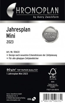 Chronoplan Jahresplan Mini 2023 weiß 79 x 125 mm, Leporellofalzung