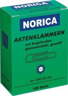 Aktenklammer Norica, 50mm, gewellt, mit Kugelenden, verzinkt