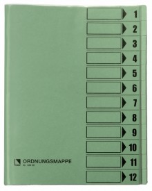 Ordnungsmappe, 12 Fächer, grün, A4, Mappe - Karton 250 g/m2, mit