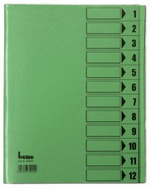Ordnungsmappe, 12 Fächer, grün, A4, Mappe - Karton 210 g/m2, mit