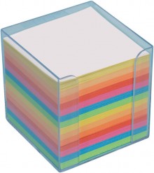 Büroring Zettelbox transparent Kunststoff, 9x9x9cm, farbiges Papier