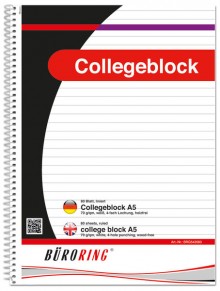 Büroring Collegeblock A5/80 Blatt liniert, holzfrei, weiß, 70g/qm
