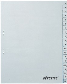 Büroring Register A-Z, Vollformat A4, 20-teilig, PP-Folie, grau