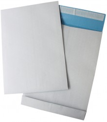 Faltentasche, B4, Haftklebung, weiß/blau, 140g, fadenverstärkt