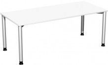 Schreibtisch B1800xT800mm weiß/weißalu, 4-Fuß Flex
