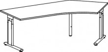 Schreibtisch, rechts, C-Fuß Flex 135°, 2166x1131, Buche/Silber