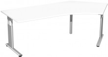Schreibtisch, rechts, C-Fuß Flex 135°, 2166x1131, weiß/silber