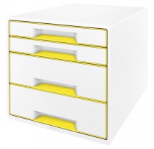 Ablagebox WOW Cube 4 Schubladen, weiß/gelb, mit Auszugstopp und